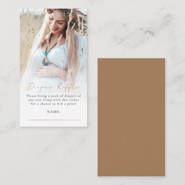 Photo Overlay Diaper Raffle Gold Baby Shower  Enclosure Card (Front/Back)