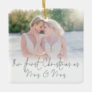 Photo Overlay First Christmas Mrs Mrs Names Year Ceramic Ornament