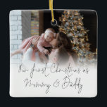 Photo Overlay First Christmas Mummy Daddy Ceramic Ornament<br><div class="desc">Photo Overlay First Christmas Mummy Daddy Names Year. To celebrate your 1st holiday season as parents and keepsake for years to come, easily personalise your names and year on the back. With an elegant set script for Our First Christmas as Mummy & Daddy along with your photo on the front....</div>