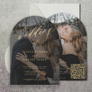 Photo overlay gold script all in one RSVP wedding Invitation