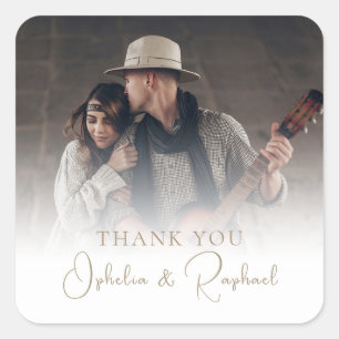 Photo Overlay Gold Text Boho Wedding Thank You Square Sticker