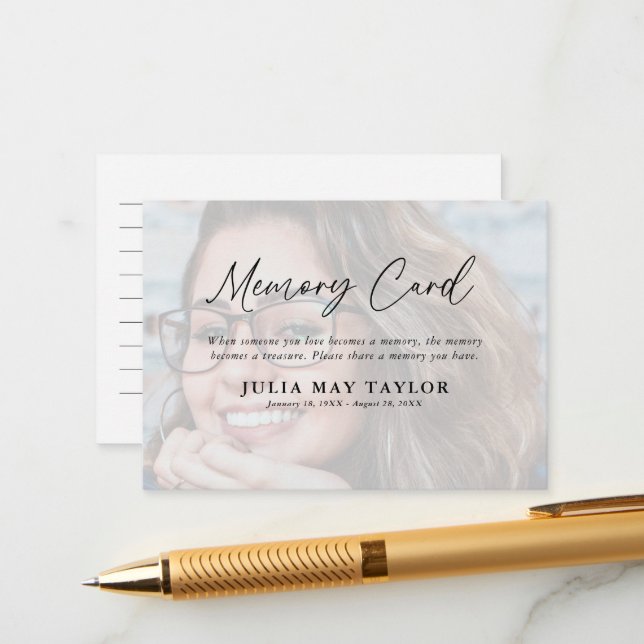 Photo Overlay Memorial Funeral Memory  Enclosure Card (Front/Back In Situ)