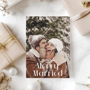 Photo Overlay Minimalist Merry and Married Holiday Card