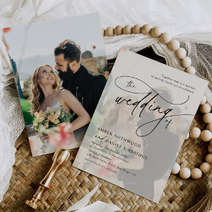 Photo Overlay Modern Elegant Calligraphy Wedding Invitation