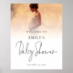 Photo Overlay Modern Script Welcome Baby Shower Poster
