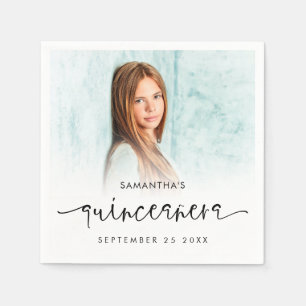 Photo Overlay Name Date Script Quinceañera Napkin