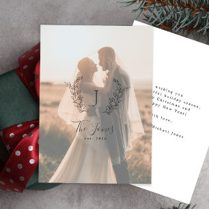 Photo overlay newlyweds name monogrammed elegant holiday card