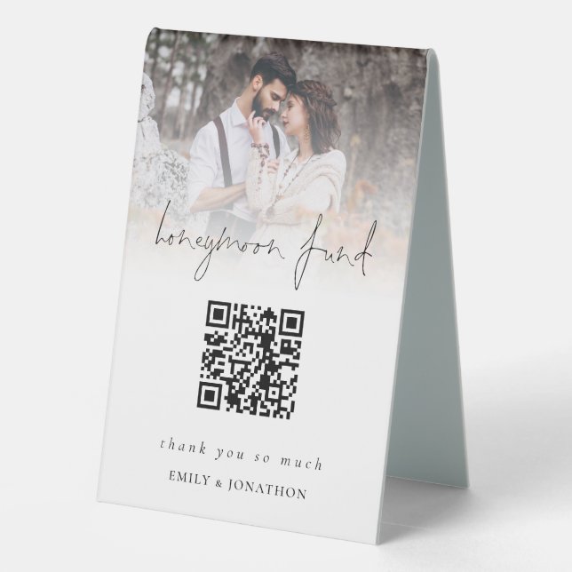 Photo Overlay Qr Code Honeymoon Fund Wedding  (Back)