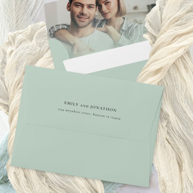 Photo Overlay Return Name Address Sage Wedding Envelope (A6 envelope is the closest size to fit the 4.5" x 5.6" budget and paper invitations )