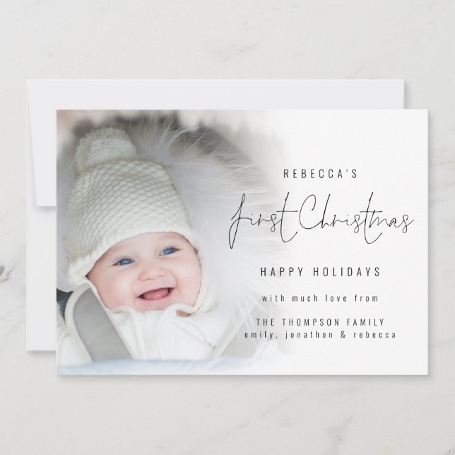 Photo Overlay Script Baby First Christmas  Holiday Card (Front)