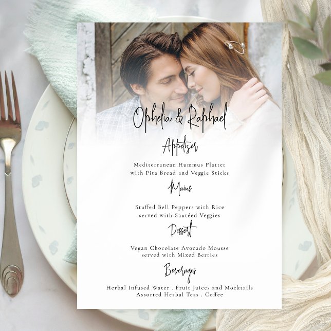 Photo Overlay Script Boho Wedding Menu Card (Creator Uploaded)