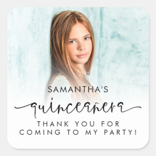 Photo Overlay Script Quinceañera Thank You  Square Sticker