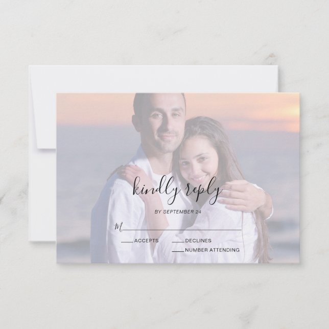 Photo Overlay Script Typography Wedding RSVP Card (Front)