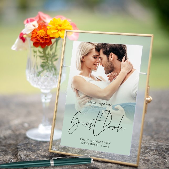 Photo Overlay Sign Guest Book Wedding Sage Green (Creator Uploaded)