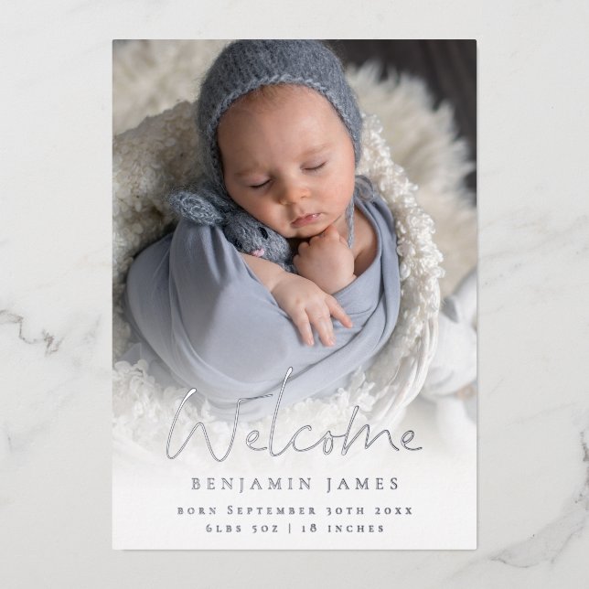 Photo Overlay Welcome Birth Announcement Luxury (Front)