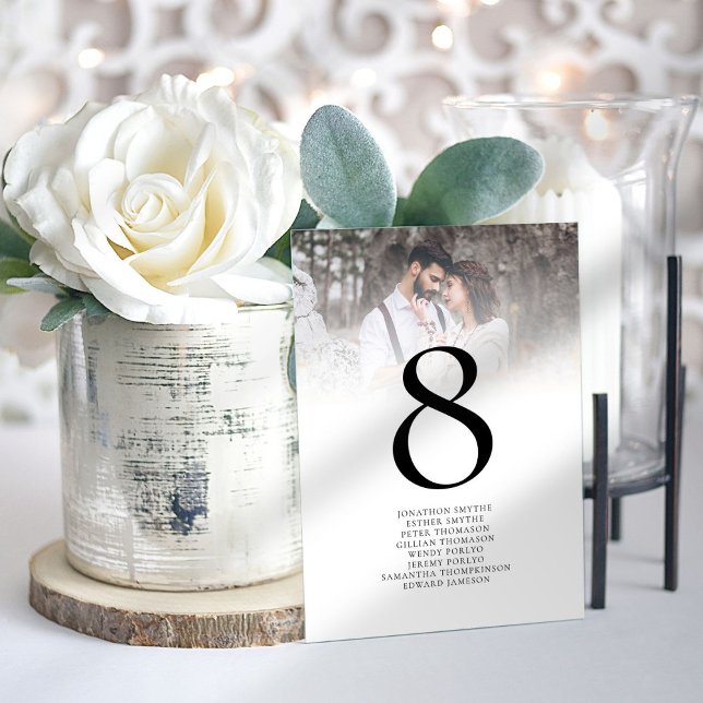 Photo Overlay White Wedding  Acrylic Table Number (Creator Uploaded)