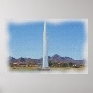 Photo painting of Fountain in Fountain Hills, Az Poster
