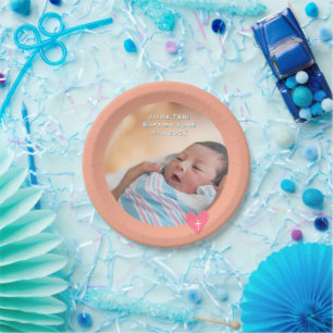 Photo Paper Plate Baptism Orange Shower