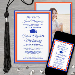 Photo & Parents Names Orange Blue Graduation Party Invitation