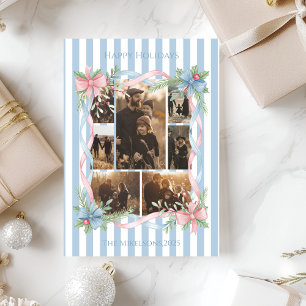 Photo Pastel Candy Cane Family Christmas Holiday Card