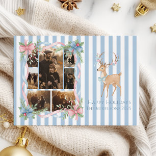 Photo Pastel Candy Cane Family Christmas Holiday Card