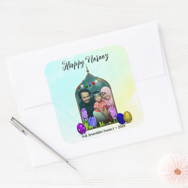 Photo Pastel Mint Happy Norooz Flower Colourful Eg Square Sticker (Envelope)