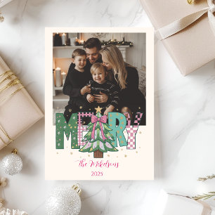 Photo Pastel Patchwork Merry Christmas Holiday Card