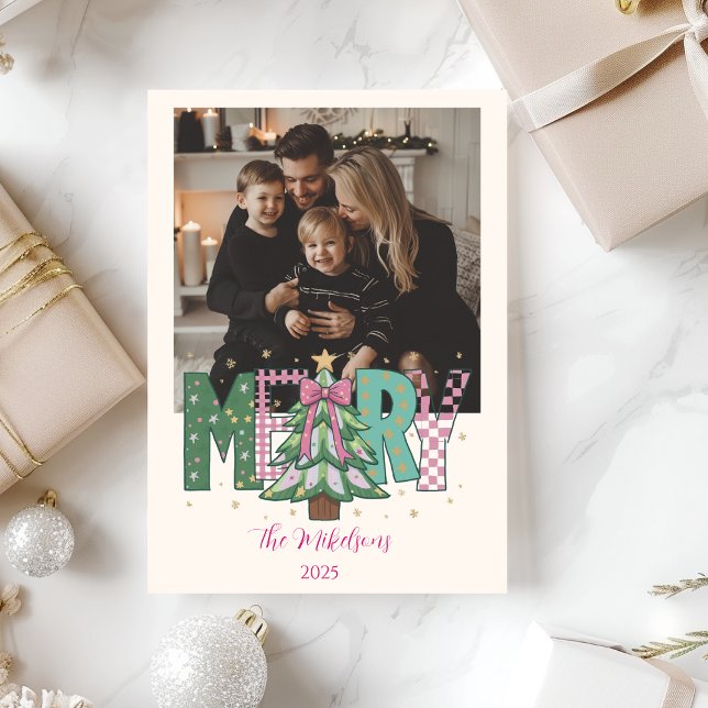 Photo Pastel Patchwork Merry Christmas Holiday Card (Creator Uploaded)