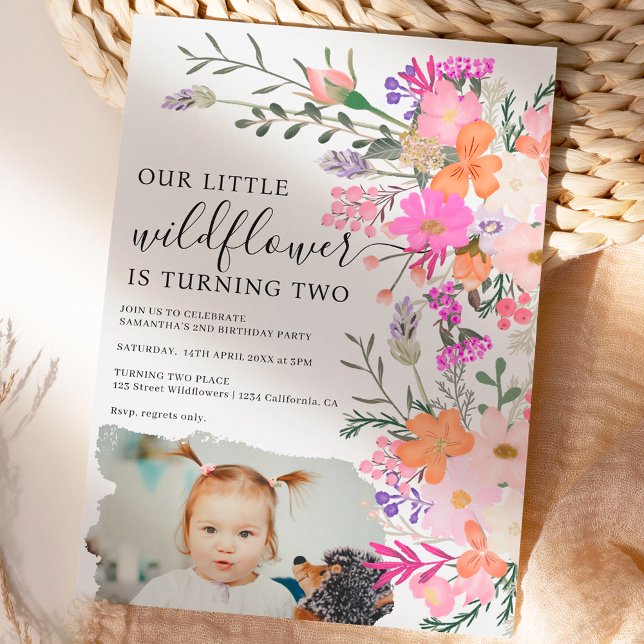 Photo pastel wildflower spring 2nd birthday invitation (Creator Uploaded)