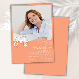 Photo Peach 40th Birthday Invitation