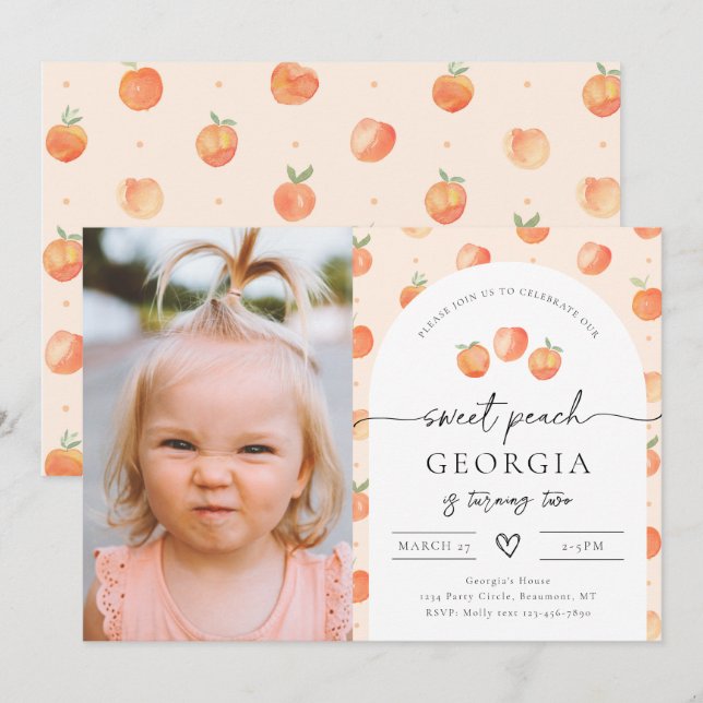 Photo Peach Birthday Invitation | Sweet Peach (Front/Back)