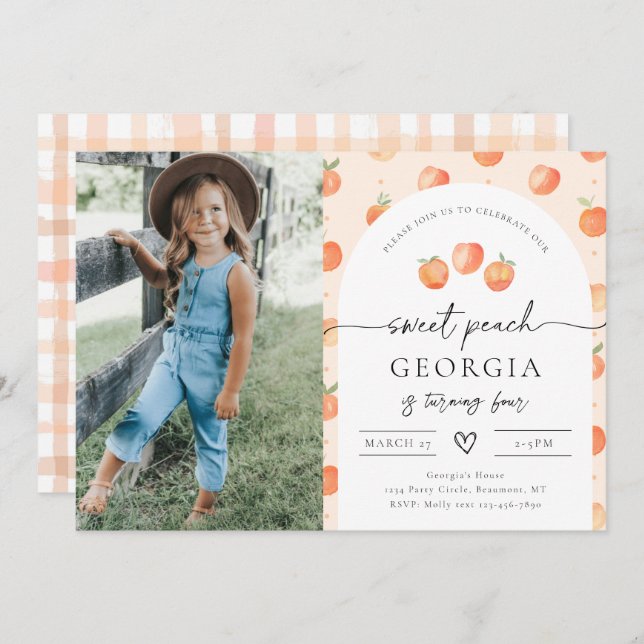 Photo Peach Birthday Invitation | Sweet Peach (Front/Back)
