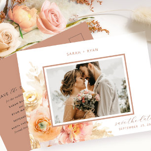 Photo Peach Blush Terracotta Wedding Save the Date Announcement Postcard