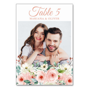 Photo Peach Floral Wedding Table Number