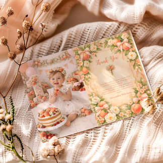 Photo Peach Garden First Birthday 1st Birthday Thank You Card