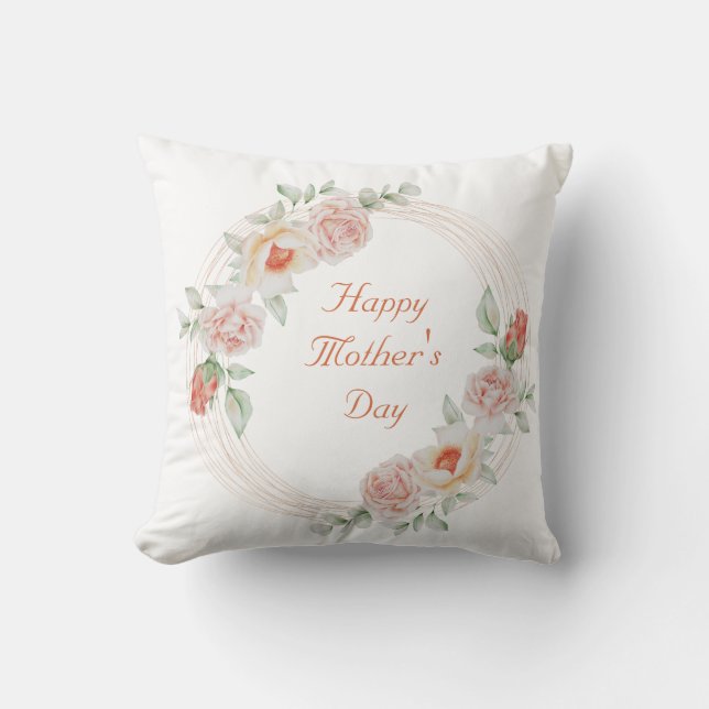 Photo Peach Green Floral Happy Mother's Day Cushion (Front)