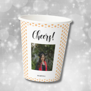 Photo Peach Polka Dots Graduation  Paper Cups