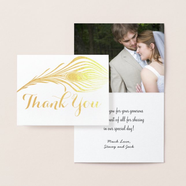 Photo Peacock Thank You Typography Silver Foil Card (Display)
