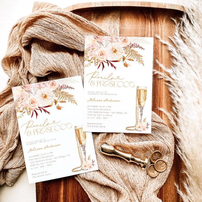 Photo Pearls and Prosecco Floral Bridal Shower Invitation (Creator Uploaded)
