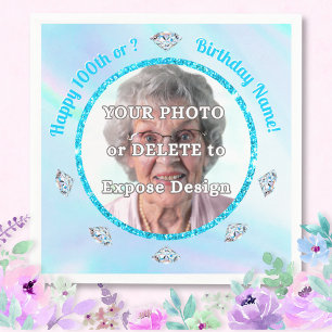PHOTO Personalised, 100th Birthday Napkins, 3 Size Napkin