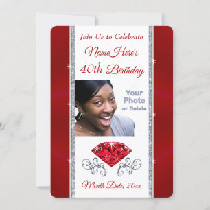 Photo, Personalised, 40th Birthday Invites Female