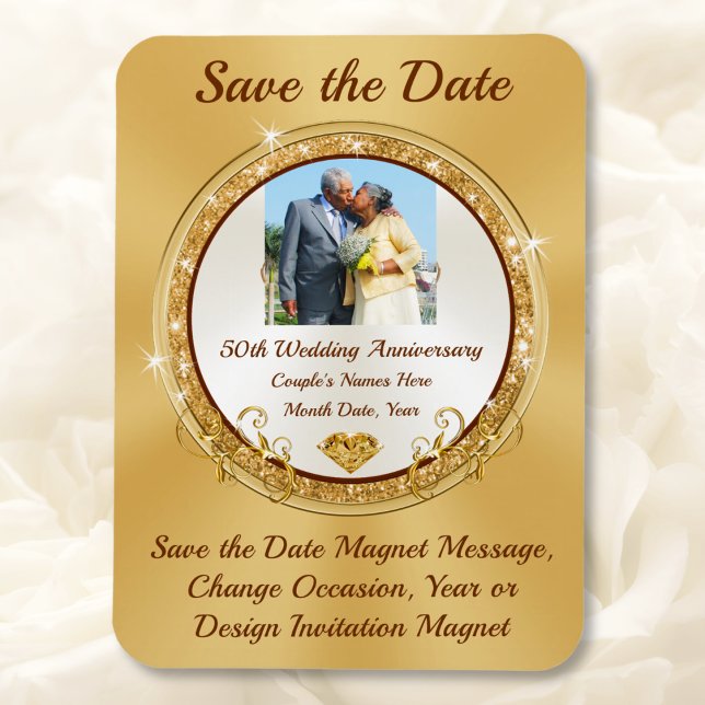 Photo Personalised, 50th Anniversary Save the Date Magnet (Golden wedding anniversary ideas. 50th anniversary save the date magnets. Save the Date with Picture)
