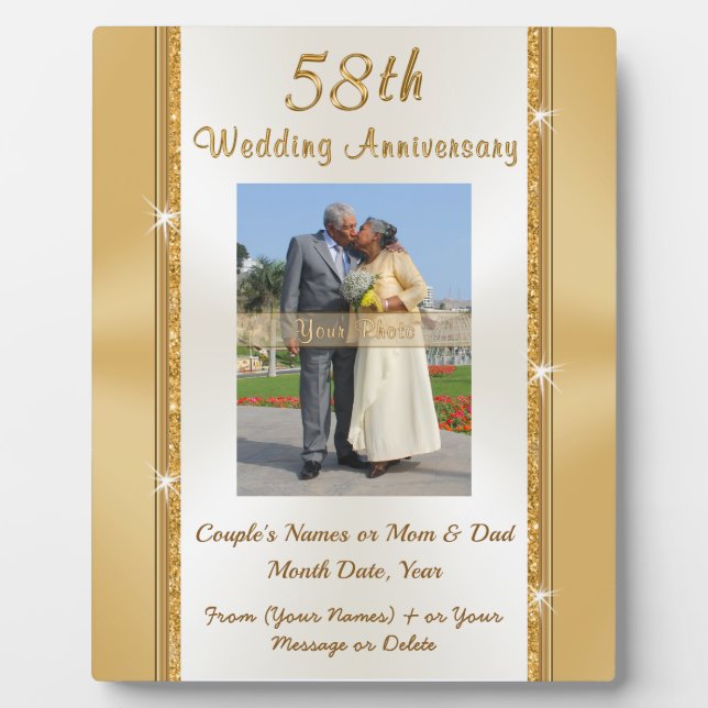 Photo Personalised 58 Wedding Anniversary Gift Plaque (Front)