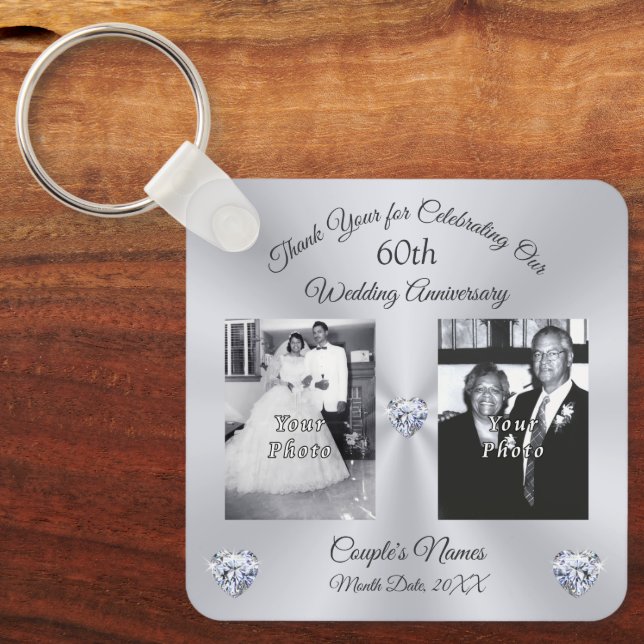 PHOTO Personalised 60th Wedding Anniversary Favour Key Ring (Front)