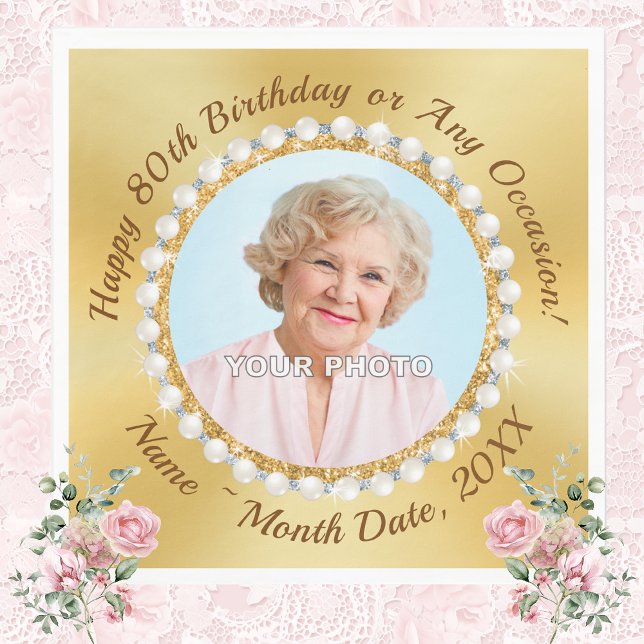 Photo Personalised, 80th Birthday Party Napkins, Napkin (Personalised, 80th Birthday Party Napkins, with her Photo. Nice, Mom's 80th Birthday Party. Ideas.)