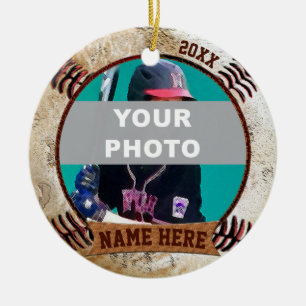 PHOTO Personalised Baseball Ornaments Text, Photo