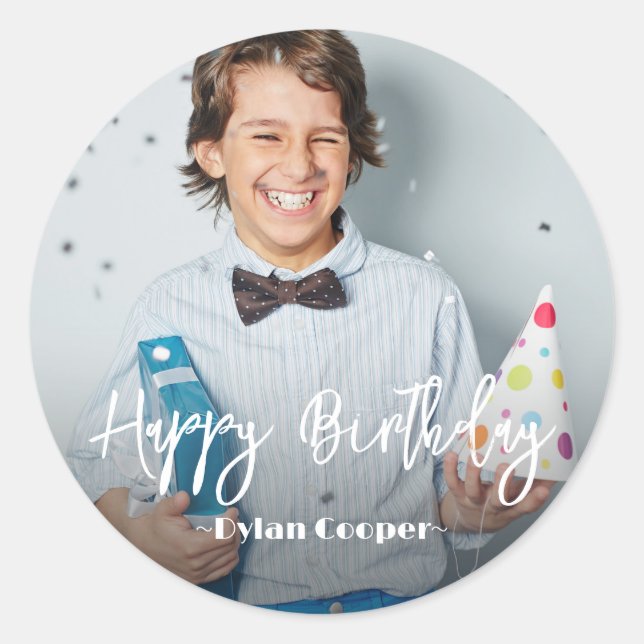 Photo Personalised Birthday Classic Round Sticker (Front)