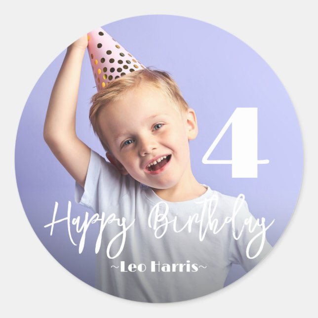 Photo Personalised Birthday Classic Round Sticker (Front)