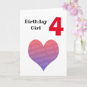 Photo personalised birthday girl (age 4) card