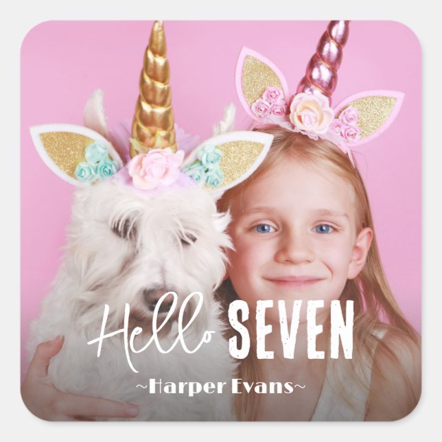 Photo Personalised Birthday Square Sticker (Front)